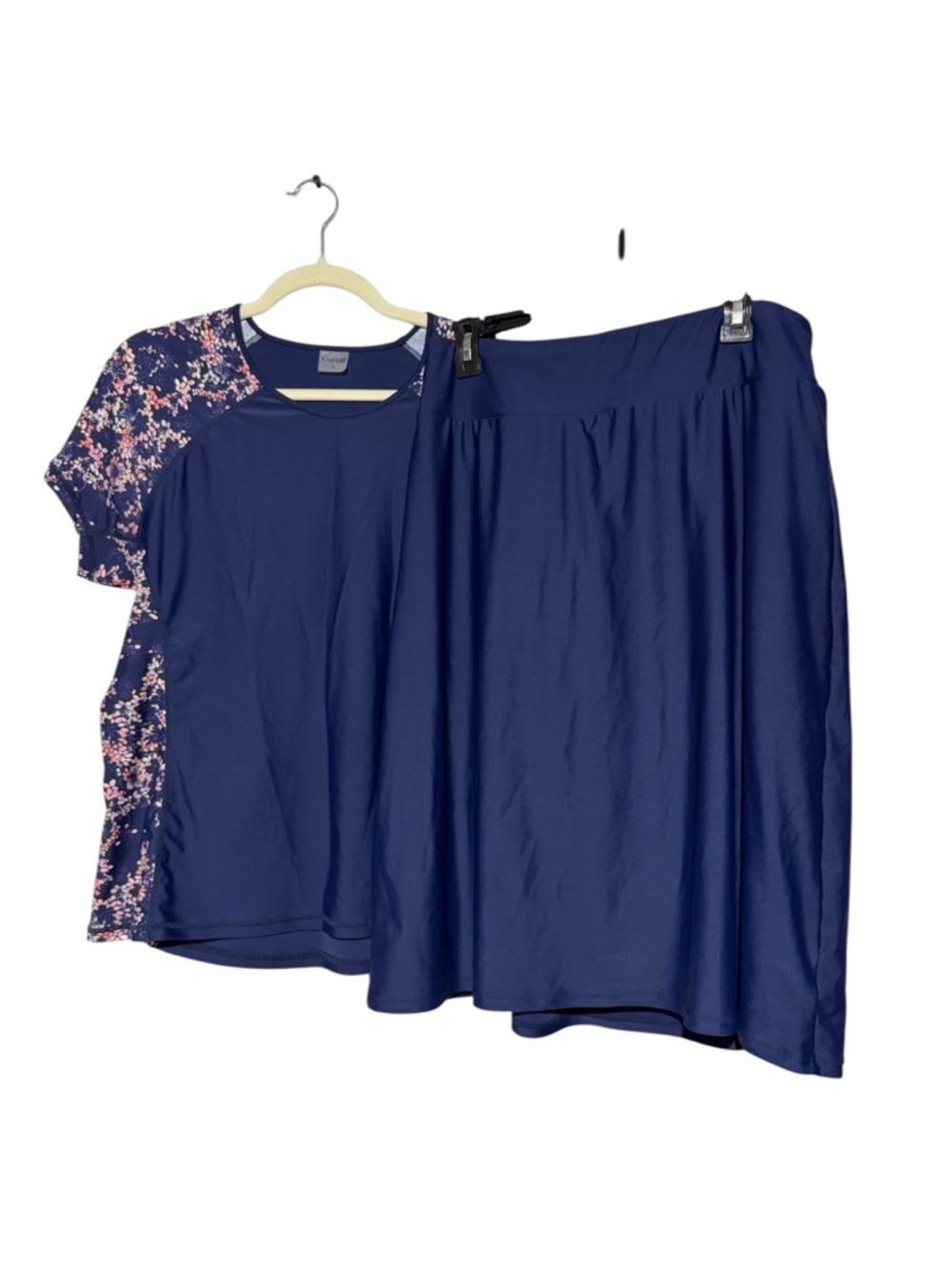 Calypso Modli Navy Blue Floral Modest Swim Suit Set Size Large Skirt Summer